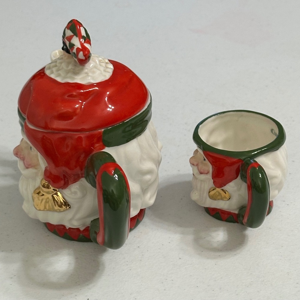 Ciao Claus Santa Harlequin Tea Set Ceramic Teapot & Cup Christmas Seasonal Decor - Picture 7 of 10
